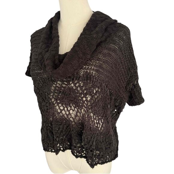 Free People Black Eternal Delight Crochet Cowl Neck Cropped Witchy Boxy Top XS - Picture 14 of 16
